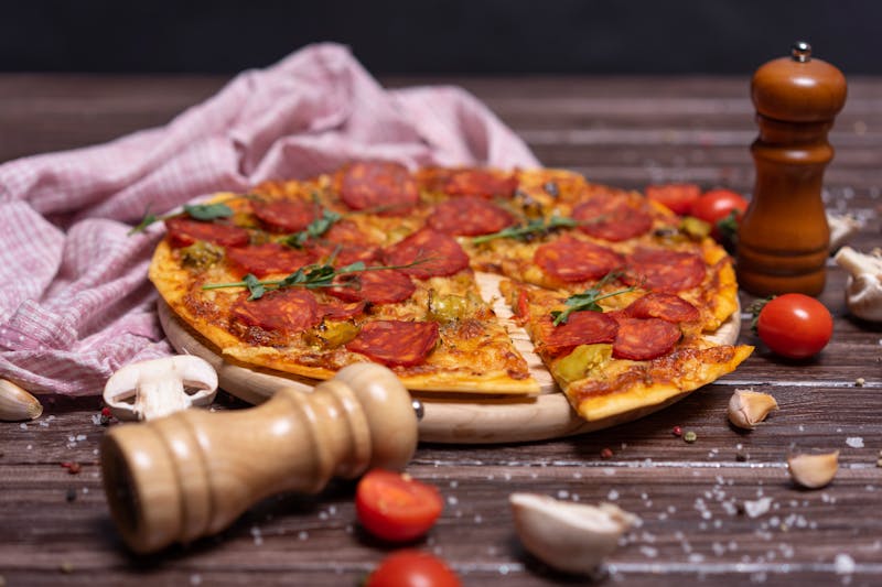 Spicy Diavola pizza with hot salami and chili flakes