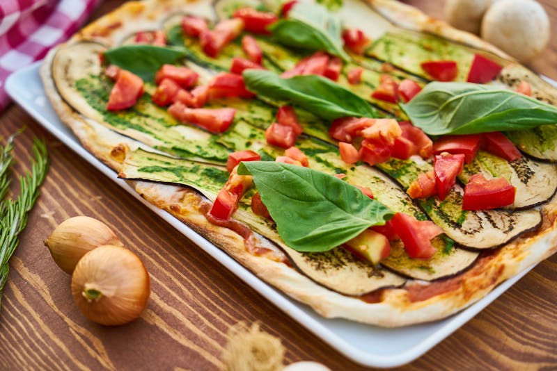 Roasted vegetable pizza with zucchini and eggplant