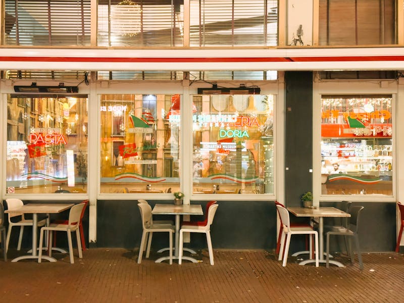 Stylish bar and lounge area inside Jet's pizza restaurant
